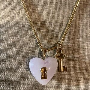 Gold and Pink Heart Key Necklace